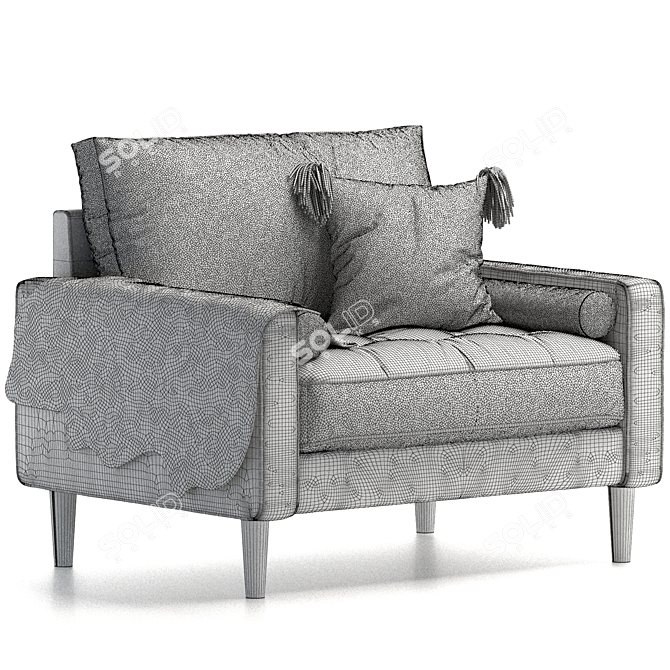 Elegant Tufted Club Chair 3D model image 3
