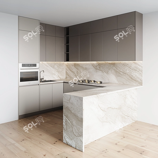 Modern Kitchen Set - Gas Hob, Oven, Sink & Hood 3D model image 1