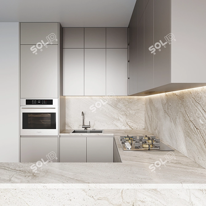 Modern Kitchen Set - Gas Hob, Oven, Sink & Hood 3D model image 4