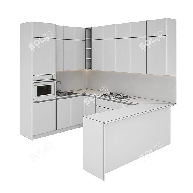 Modern Kitchen Set - Gas Hob, Oven, Sink & Hood 3D model image 6