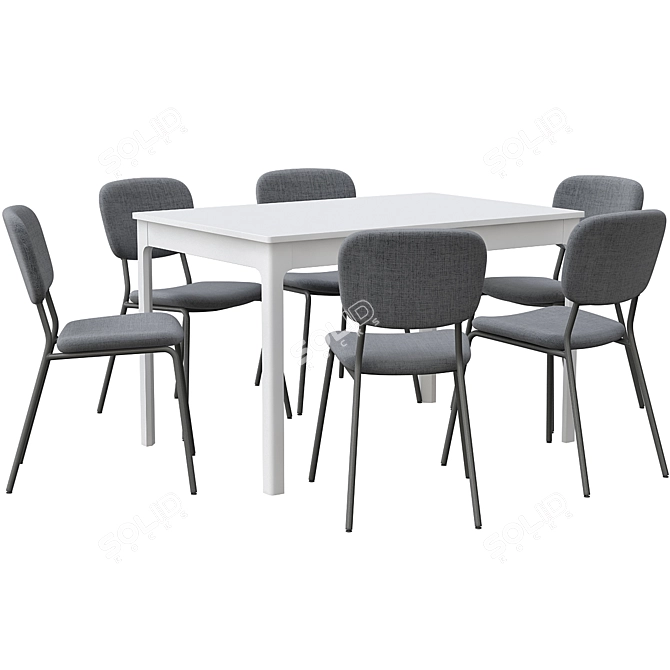 Stylish Gray Chair & Versatile White Extendable Table Set 3D model image 1