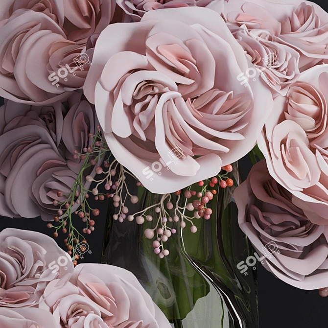 Premium Ohara Garden Rose Bouquet with Decor Glass Vase 3D model image 6