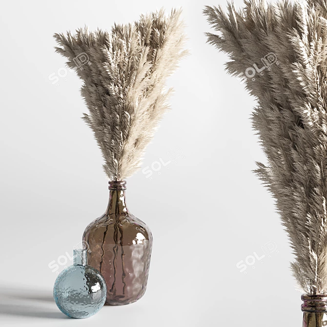 Modern Glass Vase with Pampas Grass 3D model image 1