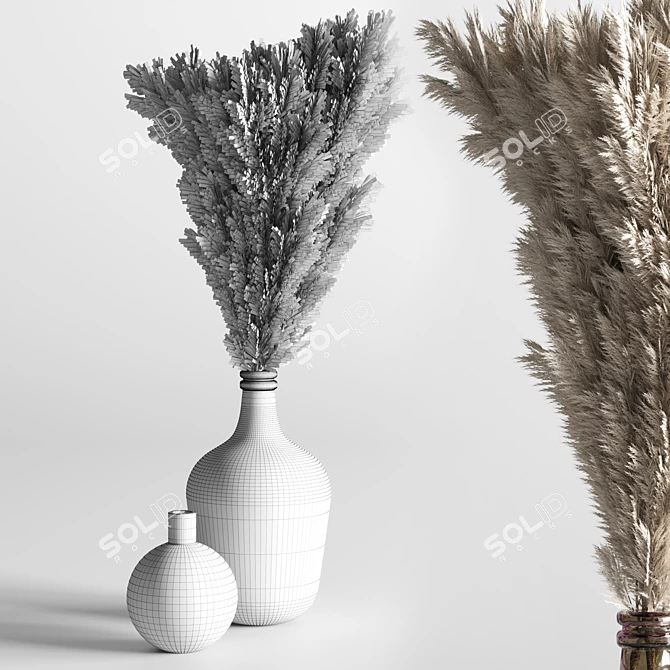 Modern Glass Vase with Pampas Grass 3D model image 2