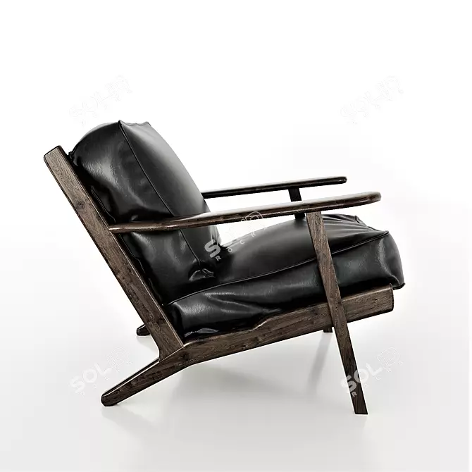 Sleek Black Leather Lounge Chair 3D model image 2