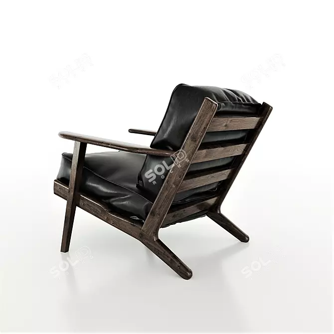 Sleek Black Leather Lounge Chair 3D model image 3