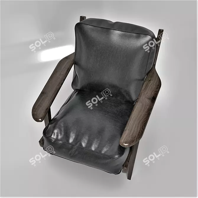 Sleek Black Leather Lounge Chair 3D model image 4