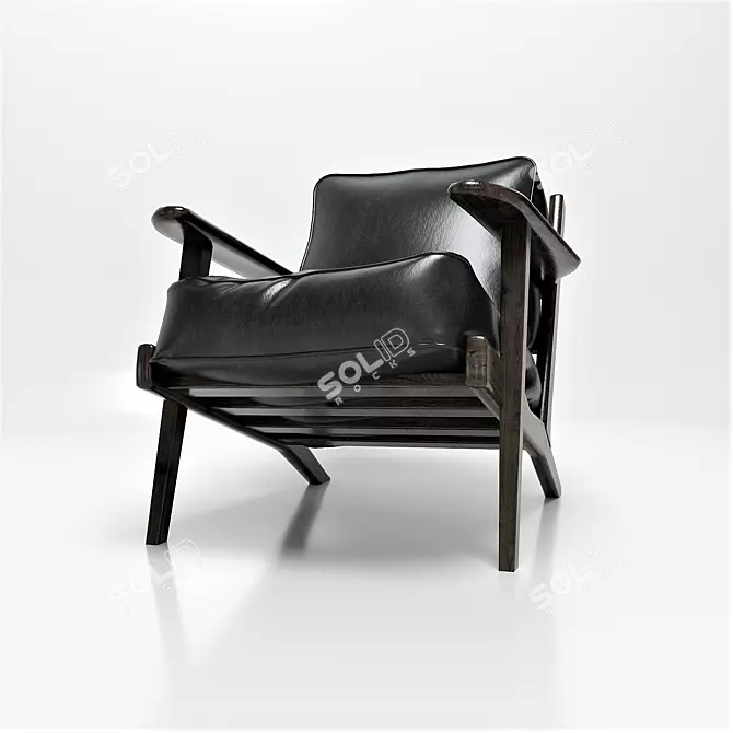 Sleek Black Leather Lounge Chair 3D model image 5