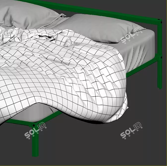GRIMSBU Queen Bed - Gray/Green - Stylish and Versatile 3D model image 3