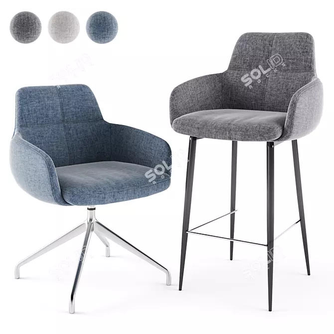 Nicolas OLIVA Upholstered Chair & Stool 3D model image 1