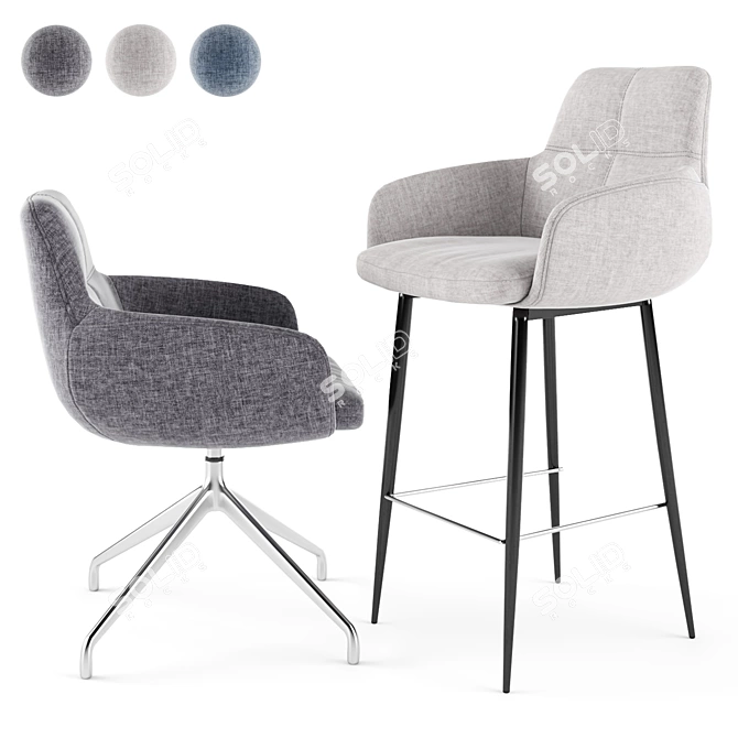 Nicolas OLIVA Upholstered Chair & Stool 3D model image 2
