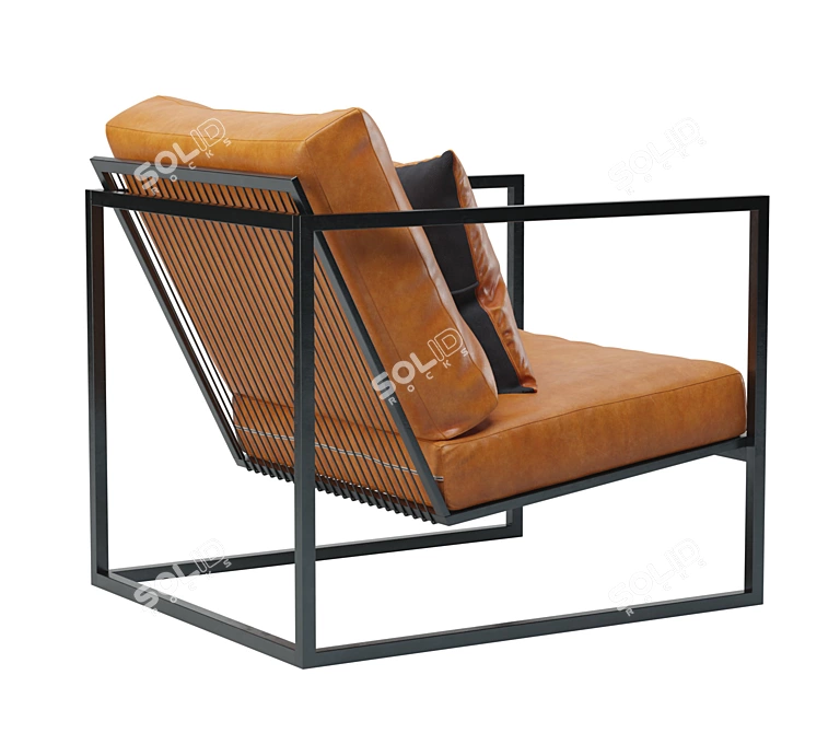Modern Leather Armchair | Dark Metal Frame 3D model image 3