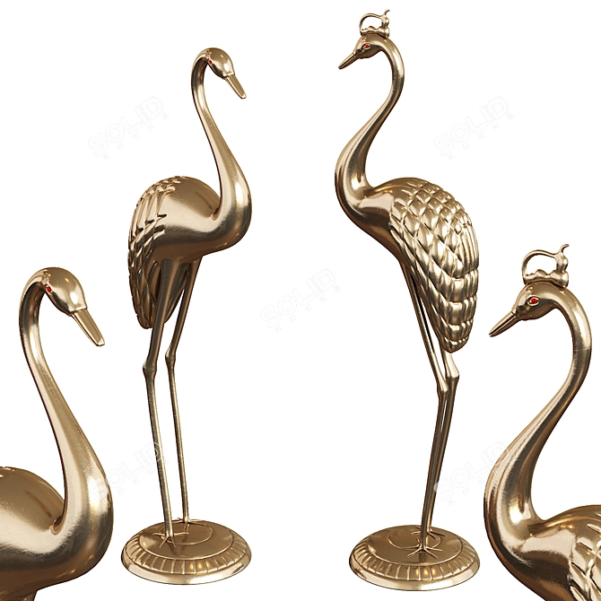 Bronze Pair of Cranes - 52cm 3D model image 4