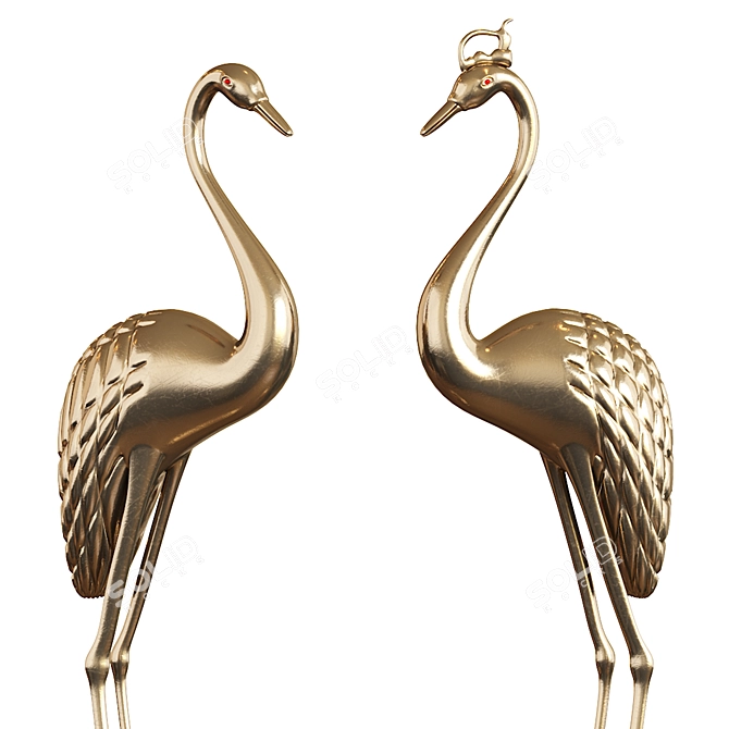 Bronze Pair of Cranes - 52cm 3D model image 6