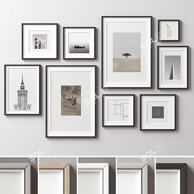 9-Piece Picture Frames Collection - Variety of Sizes & Textures 3D model image 1