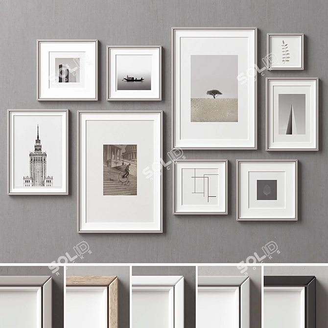 9-Piece Picture Frames Collection - Variety of Sizes & Textures 3D model image 2