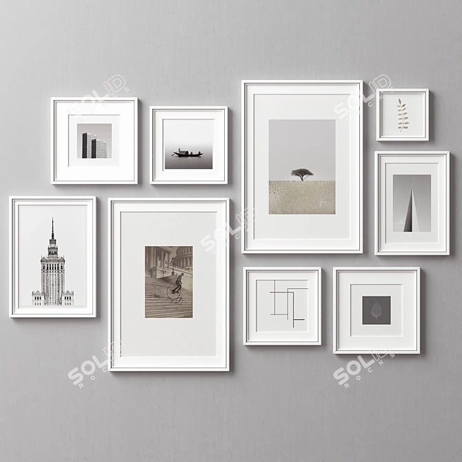 9-Piece Picture Frames Collection - Variety of Sizes & Textures 3D model image 4