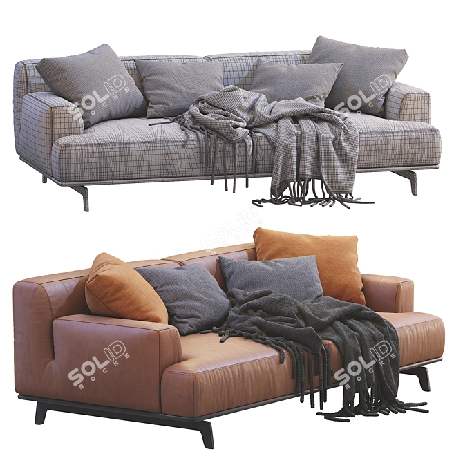 Modern Italian Design Leather Sofa 3D model image 5