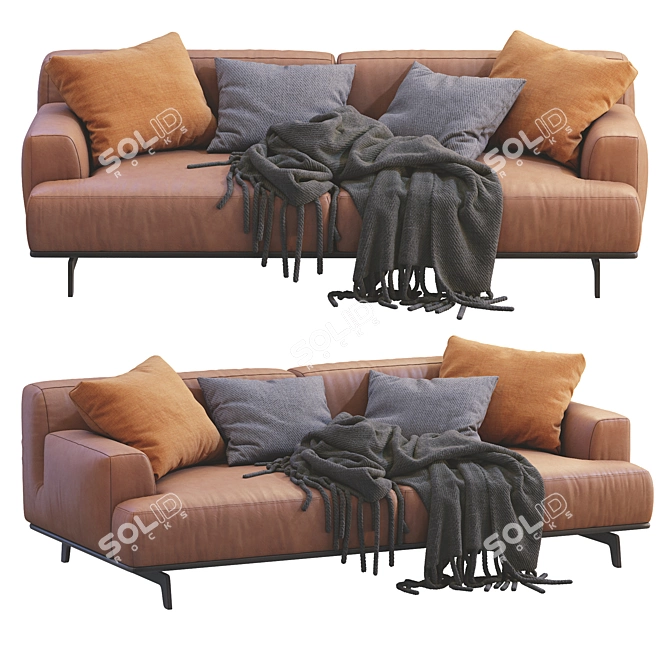 Modern Italian Design Leather Sofa 3D model image 6