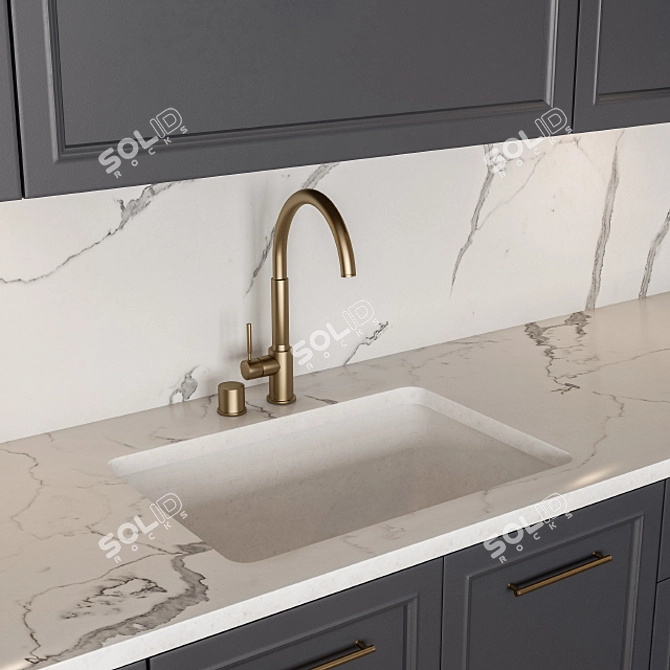Neo Classic Kitchen Set - Gray & White 3D model image 3