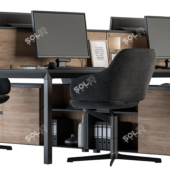 Elegant Wood & Black Employee Set 3D model image 5