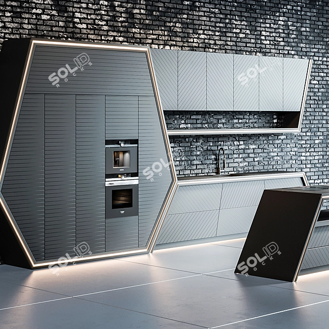 Black Steel Kitchen Appliance Set 3D model image 2