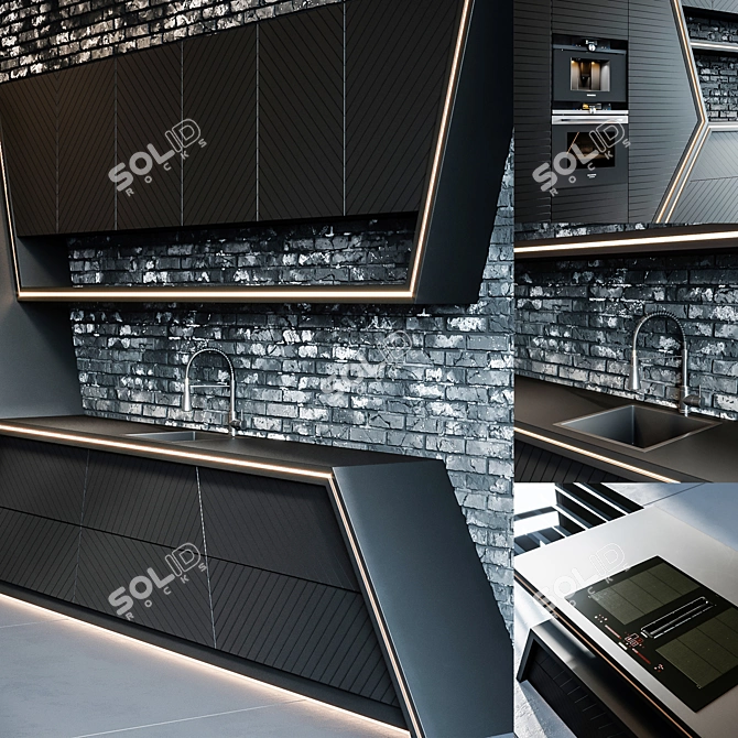 Black Steel Kitchen Appliance Set 3D model image 5