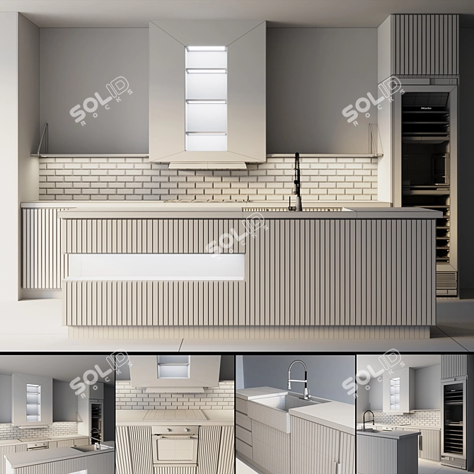 Modern Kitchen Set with Miele Appliances 3D model image 2