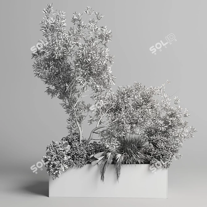 Outdoor Plant Collection: 36 Pot Bush Grass, Tree & Palm in Concrete Vases 3D model image 6