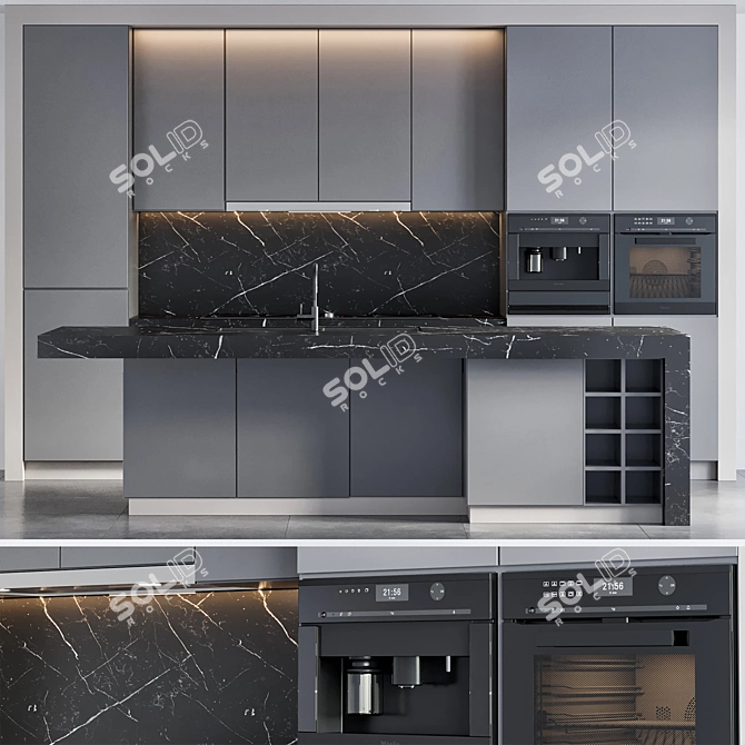 Modern Kitchen Set: 10-Piece Design 3D model image 1