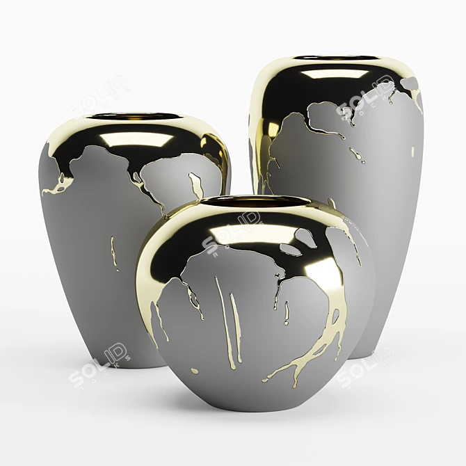 Gilded Ceramic Vases Set 3D model image 1