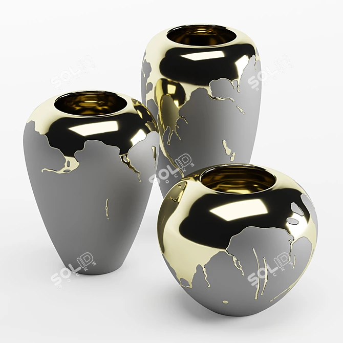 Gilded Ceramic Vases Set 3D model image 2