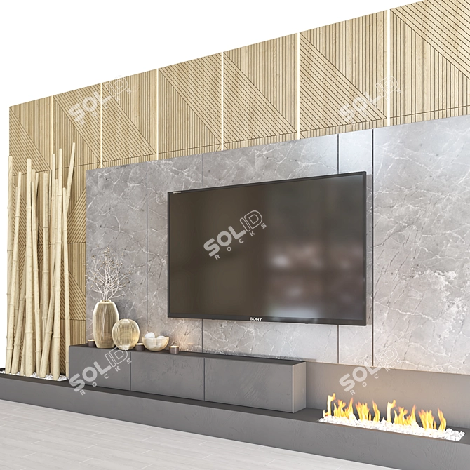 Modular TV Wall with Decor 3D model image 2