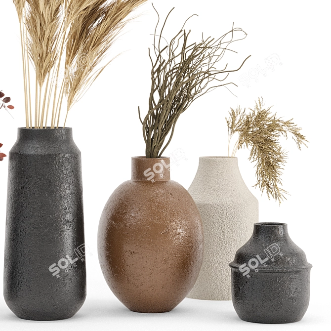 Pampas Dry Plant Set with Concrete Vase 3D model image 2