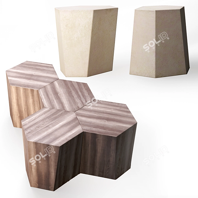 Modular Hexagon Tables & Stools 3D model image 1