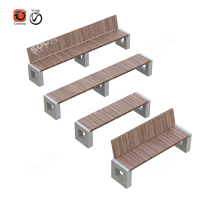 Arena Park Bench Set 3D model image 1