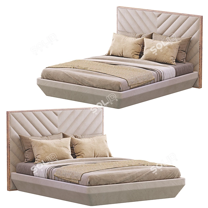 Sleek Leather Bed 3D model image 2