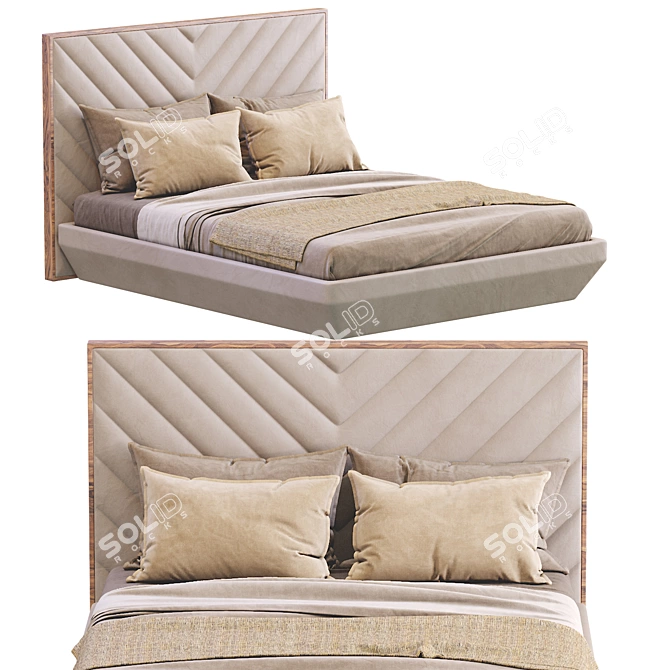 Sleek Leather Bed 3D model image 4