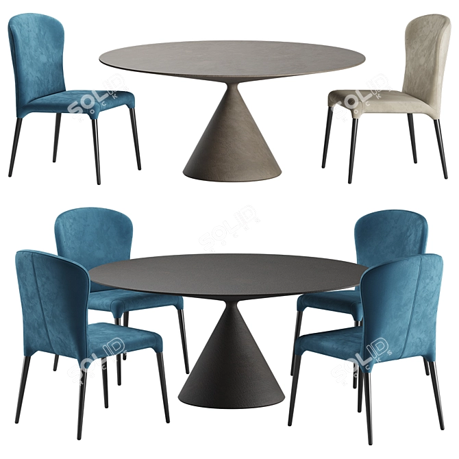 Sleek Clay Table & Monti Chair Set 3D model image 1