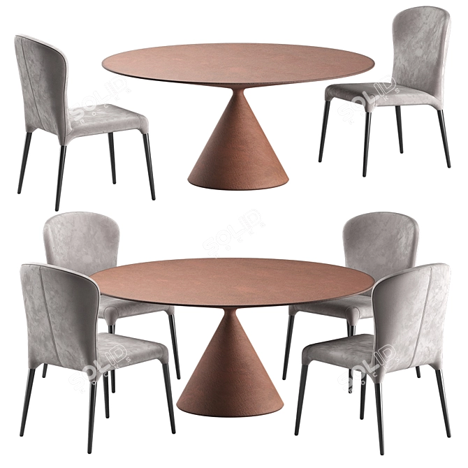 Sleek Clay Table & Monti Chair Set 3D model image 2