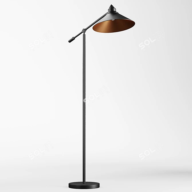 Industrial Adjustable Metal Floor Lamp 3D model image 2