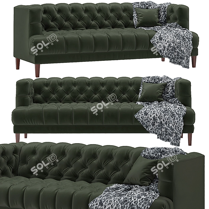 Mid-Century Vogue Green Velvet Sofa 3D model image 1