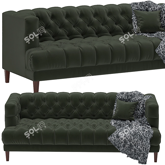 Mid-Century Vogue Green Velvet Sofa 3D model image 2