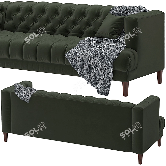 Mid-Century Vogue Green Velvet Sofa 3D model image 3