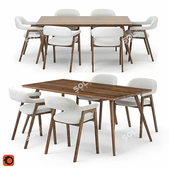 Seno Walnut Table & Savis Chair Combo 3D model image 1