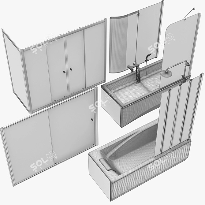 Radaway and Ravak Bath Screens and Bathtubs Set 3D model image 7