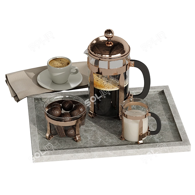 Elegant 4-Piece Coffee Set 3D model image 2