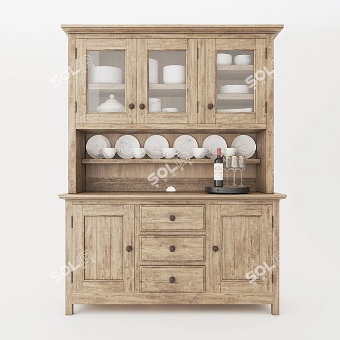 Rustic Charm: Pottery Barn Buffet & Hutch with Decor 3D model image 2