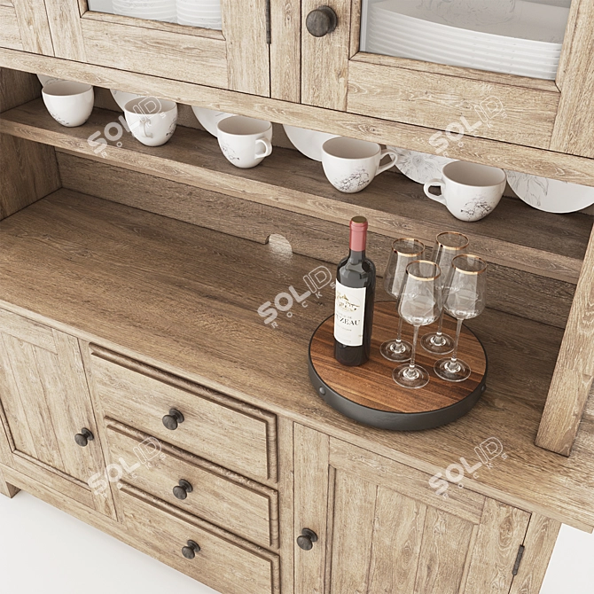 Rustic Charm: Pottery Barn Buffet & Hutch with Decor 3D model image 3