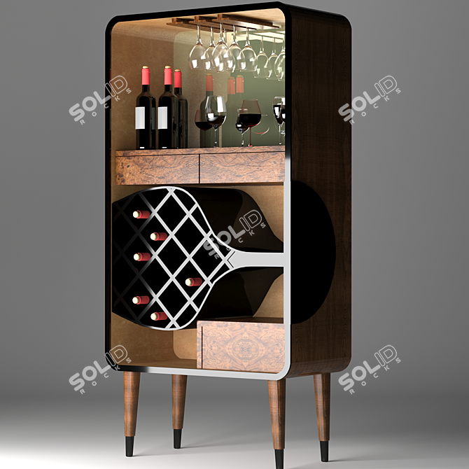 Elegant Oak Bar Cabinet 3D model image 7